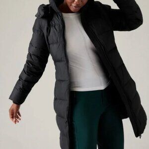 Athleta Women's Black Puffer Winter Coat Down Long Size Medium Black
